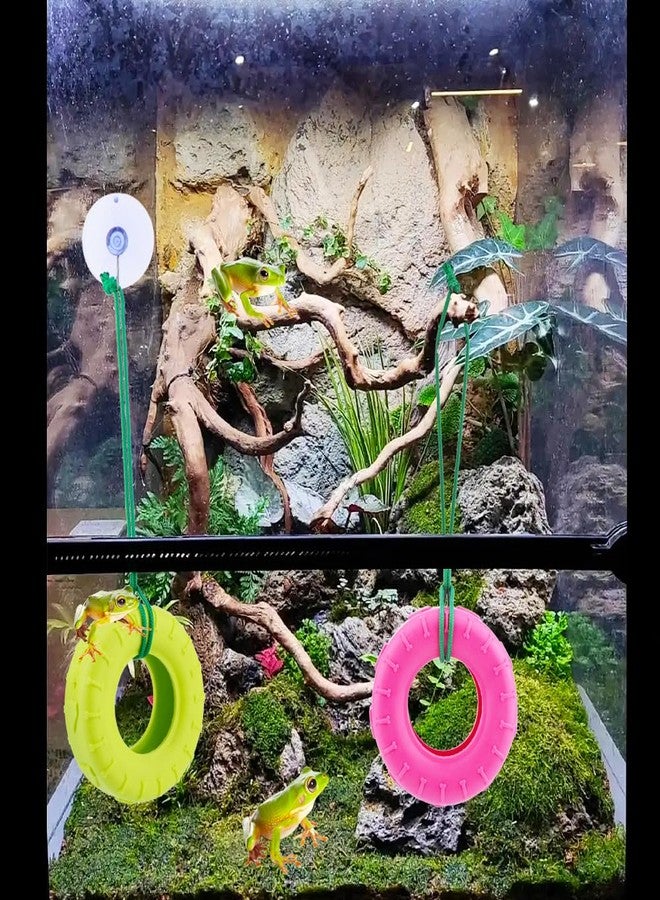 DQITJ 2 Pack Tree Frog Tire Swing with Suction Cup Hook Climbing Toy for Tree Frog Reptile Amphibian Small Aquatic Animals - Image 2